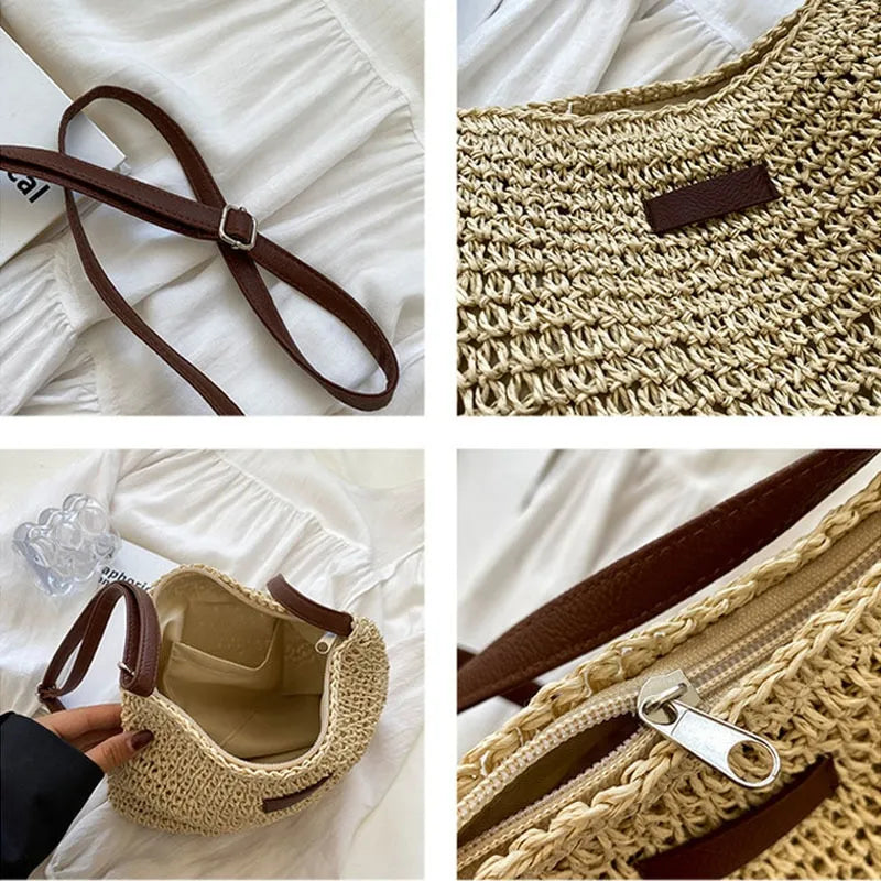 Zanny Women's Trendy Summer 2024 Straw Shoulder Bag